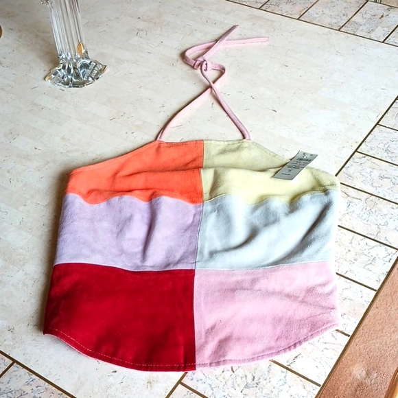 Vintage-One Of A Kind, multi color block suede vest..sz..XS.."Cache", New w/tags - Picture 11 of 15